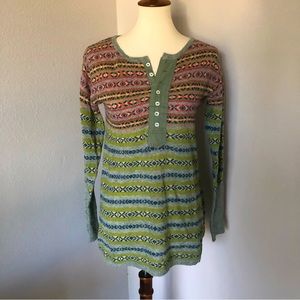 🧶Free People fairisle henley tunic wool green sweater🧶